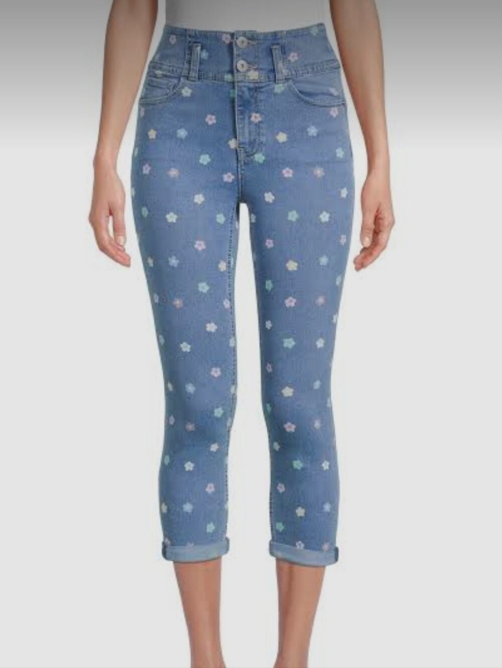 No Boundaries Pastel Floral Cuffed Capri Jeans size : 13
